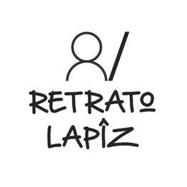 Ilustración de un humanoide con texto: "Retrato Lápiz". Letras negras sobre fondo blanco.