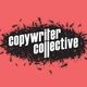 Tekst "copywriter collective" omringd door mieren op een roze achtergrond.