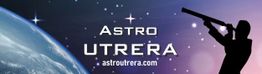 Silueta con telescopio junto a un planeta y estrellas, texto "Astro Utrera" y "astroutrera.com".