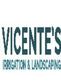 "Vicente's Irrigation & Landscaping Logo with teal text on white background."
