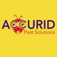Accurid Pest Solutions logo with a stylized insect face on a yellow background.