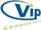 Logotipo com a palavra "Vip" e frase "Conecta você" em azul e verde, com estrela amarela.