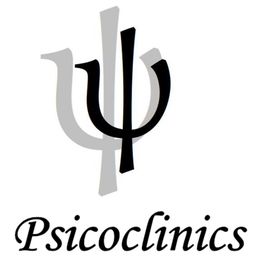 Logo de Psicoclinics con un símbolo psi en negro frente a uno gris.