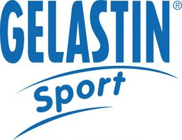 Blaues Logo mit der Aufschrift "GELASTIN Sport" in Großbuchstaben und Kursivschrift.