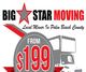 Big Star Moving ad: Local mover in Palm Beach County, starting at $199, with moving truck graphic.