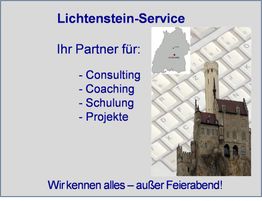 Werbebild mit Text für Dienstleistungen und einem Schloss auf einer Computertastatur.