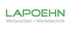 Logo mit grünem Text "LAPOEHN" und grauem Text "Werbeartikel + Werbetechnik".