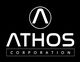 Logotipo de "Athos Corporation" en blanco sobre fondo negro.