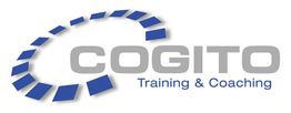 Logo von Cogito Training & Coaching mit blauer Kurve und grauer Schrift auf weißem Hintergrund.