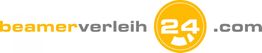 Logo mit Text "beamerverleih24.com" in Orange und Grau, Kreis mit Zahl 24 in der Mitte.
