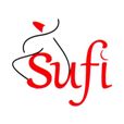 Logo mit rotem "Sufi"-Schriftzug und abstrakter schwarzer Figur auf weißem Hintergrund.