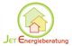 Logo mit drei überlappenden Häusern, umgeben von einem Kreis. Text: "Jet Energieberatung".