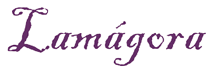 Texto "Lamágora" en fuente cursiva, color morado. Fondo blanco.