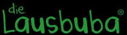 Grüner Schriftzug "die Lausbuba" auf schwarzem Hintergrund.