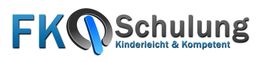 Logo mit Text: "FKS Schulung - Kinderleicht & Kompetent", stilisierte Lupe im "O".