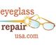 Logo of Eyeglass Repair USA with glasses icon and sunburst effect.