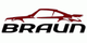 Logo mit stilisierter Auto-Silhouette und großem, schwarzen Schriftzug "BRAUN".