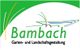 Logo mit "Bambach" und "Garten- und Landschaftsgestaltung", stilisierte Pflanzenformen.