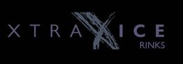 Logotipo de Xtraice Rinks con fondo negro y letras grandes en tonos azulados.