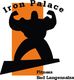 Logo mit starker Silhouette und Text: "Iron Palace Fitness Bad Langensalza" auf orangenem Hintergrund.