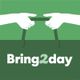 Zwei Hände halten eine Tasche, darunter der Text "Bring2day" auf grünem Hintergrund.