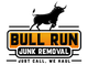Logo with "Bull Run Junk Removal" text and an outline of a bull at the top, on a black background.