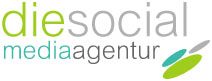Logo: Text "die social media agentur" in verschiedenen Farben mit drei ovalen Formen rechts.