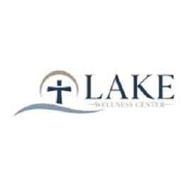Logo of Lake Wellness Center with a cross and wave graphic.
