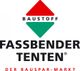 Logo von Fassbender Tenten mit rotem und grünem Dreieck. Text: "Baustoff" und "Der Bauspar-Markt".