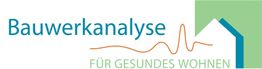 Logo der Bauwerkanalyse, zeigt ein Haus und eine orange Linie mit Schriftzug "Für gesundes Wohnen".