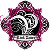 Ornamentales, pink-schwarzes Tattoo-Logo mit Buchstaben "P" und Text "Pink Tattoo".