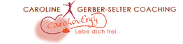 Logo mit rotem Herz, Schriftzug "Caroline Gerber-Selter Coaching" und "Lebe dich frei".