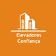 Logo laranja com ícones de prédios e texto: "Elevadores Confiança".
