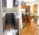 Before and after kitchen remodel with updated appliances and cabinetry.