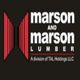Logo of Marson and Marson Lumber with red design elements on a black background.