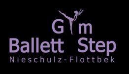 Logo mit lila Text: "Gym Ballett Step Nieschulz-Flottbek" auf schwarzem Hintergrund.