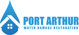 Blue logo with a house inside a water droplet, reads "Port Arthur Water Damage Restoration".
