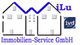 Zeichnung von zwei Häusern, Text: "iLu Immobilien-Service GmbH" und ein Logo mit "ivd".