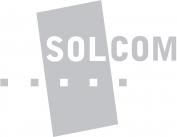 Graues Logo mit dem Wort "SOLCOM" auf weißem Hintergrund.
