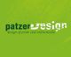 Grünes Logo mit Schriftzug "patzerDesign" und Text "design of print and onlinemedia".