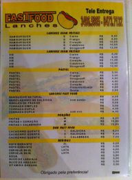 Cardápio de lanches com hambúrgueres, pastéis e bebidas. Entrega: 3498.5968 - 0473.7492.