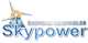 Logo de Skypower con turbina de viento, sol y panel solar, texto: "Energías Renovables".