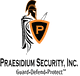 Praesidium Security logo with a gladiator, shield, and slogan: "Guard-Defend-Protect."