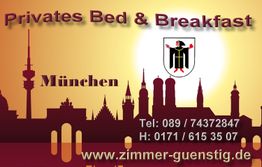 Silhouette von München mit Kontaktdaten für ein privates Bed & Breakfast.