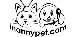 Zeichnung von Katze und Hund mit Headset, darunter der Text "inannypet.com".