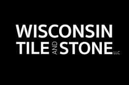 Text reads "WISCONSIN TILE AND STONE LLC" in bold white on a black background.