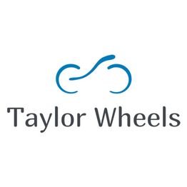 Logo: Blauer Fahrradsymbol über dem Text "Taylor Wheels".