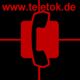 Rotes Telefonsymbol auf schwarzem Hintergrund, URL www.teletok.de oben in Rot.