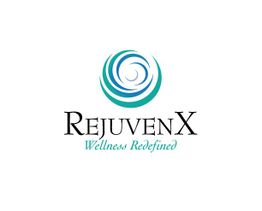Company logo with a teal spiral icon and text: "RejuvenX, Wellness Redefined."