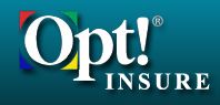 Opt! Insure logo with colorful corners on a teal background.